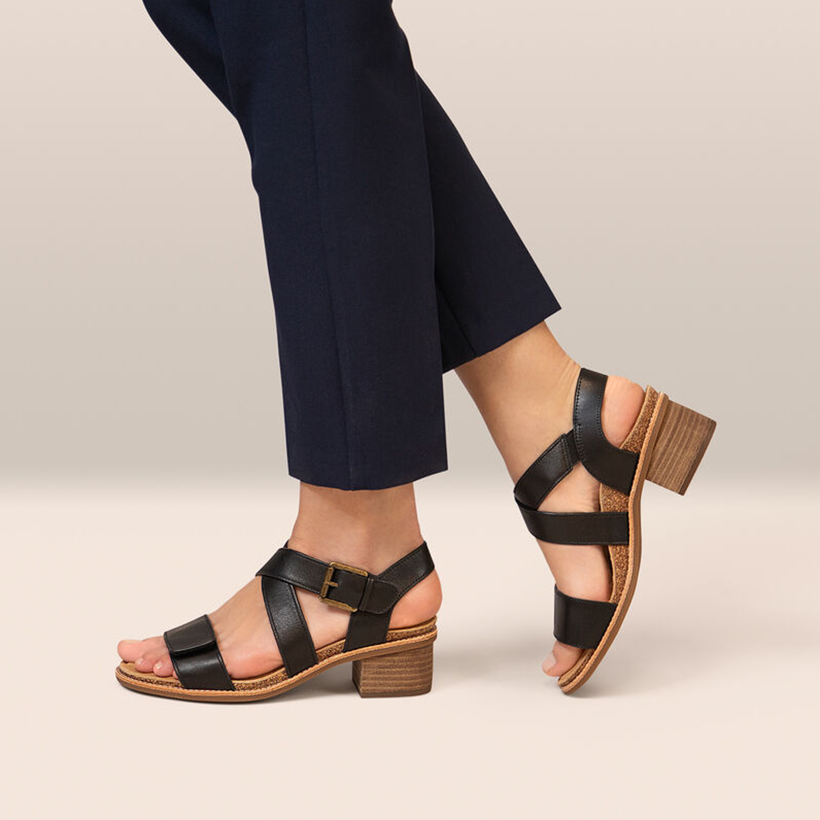 Aetrex Kristin Heeled Sandal (Women) - Black Leather