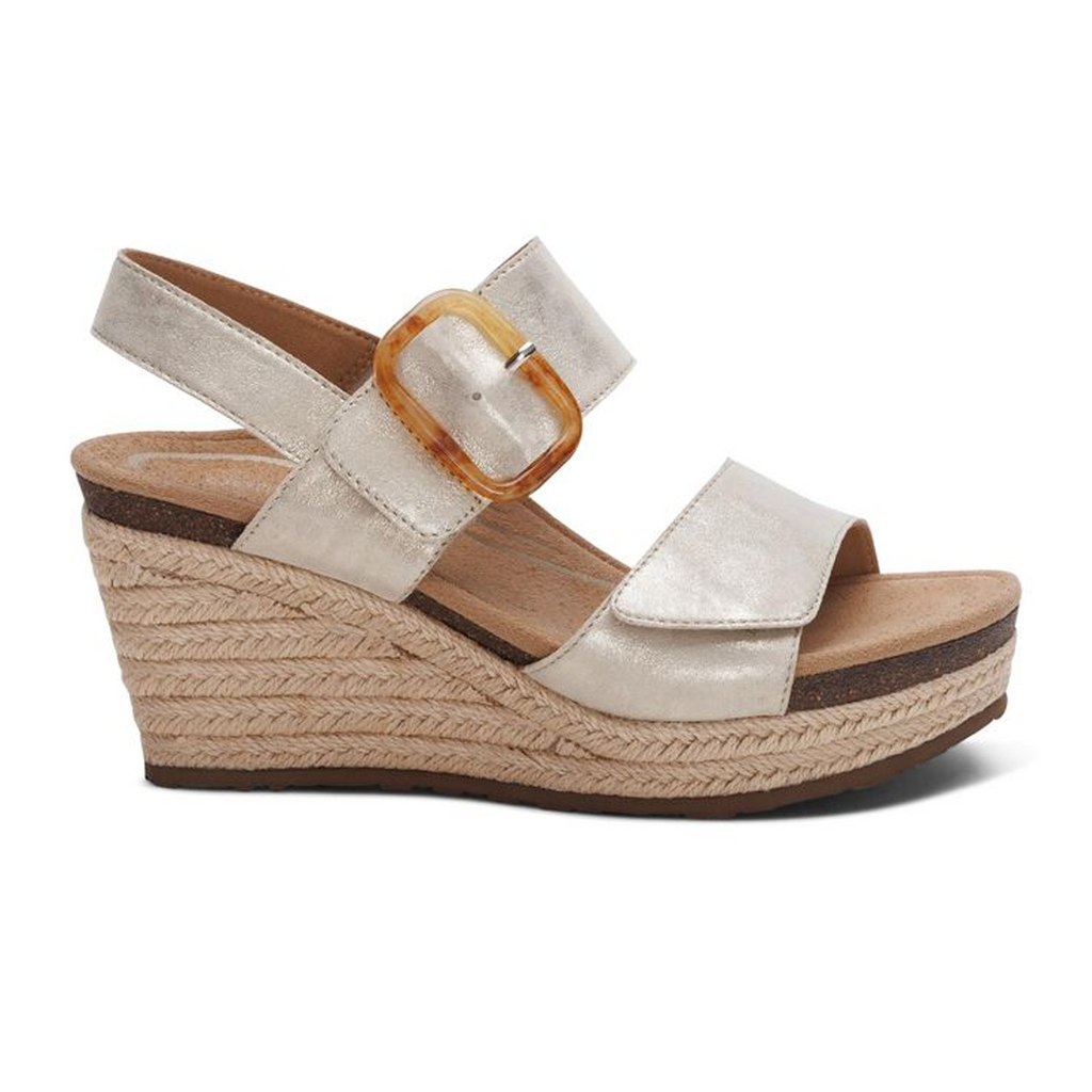 Aetrex Ashley Wedge Sandal (Women) - Champagne