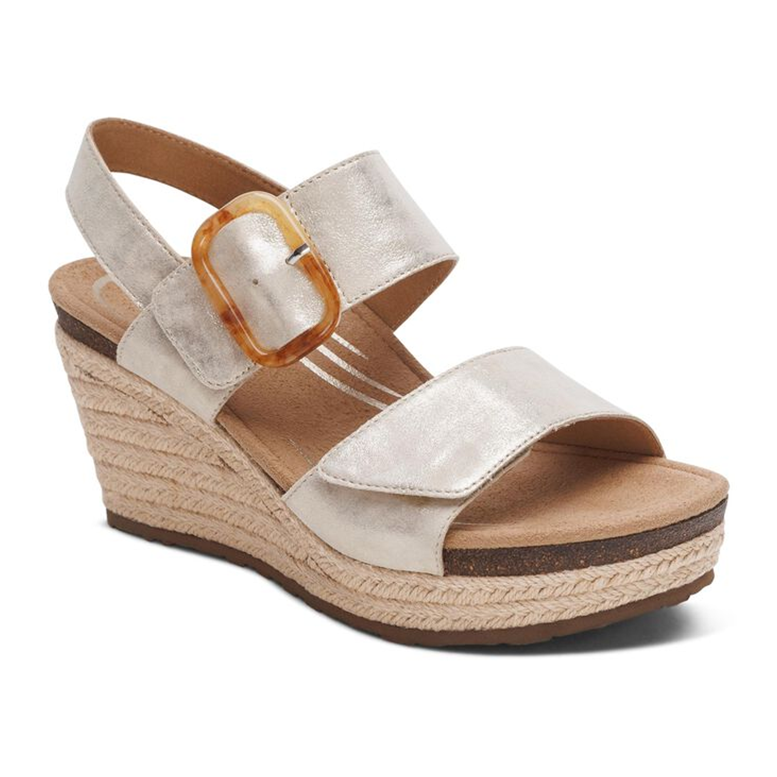 Aetrex Ashley Wedge Sandal (Women) - Champagne