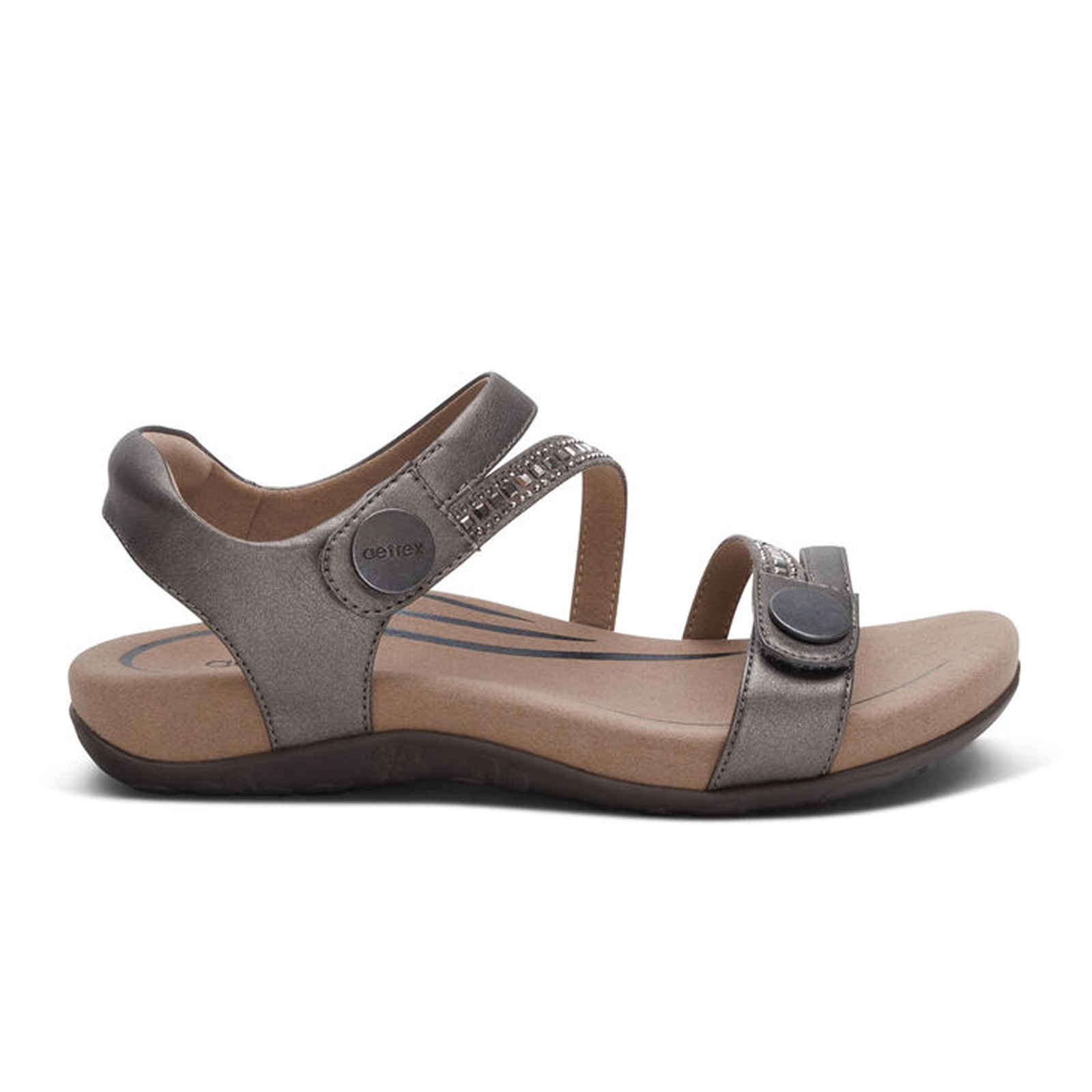 Aetrex Jess Jeweled Backstrap Sandal (Women) - Pewter Sparkle