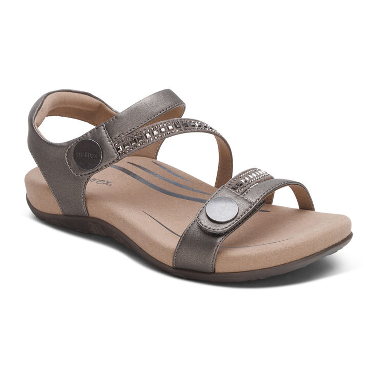 Aetrex Jess Jeweled Backstrap Sandal (Women) - Pewter Sparkle