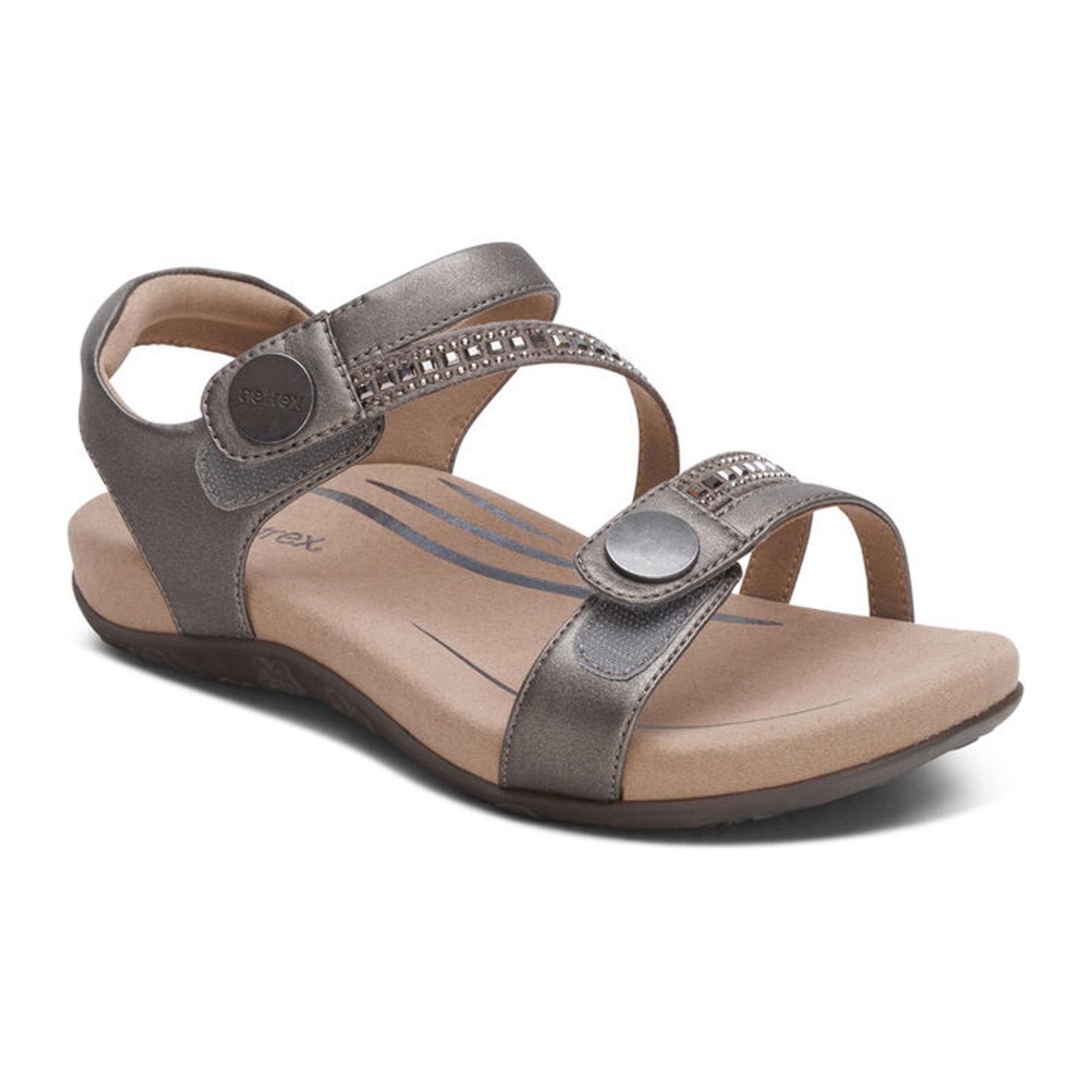 Aetrex Jess Jeweled Backstrap Sandal (Women) - Pewter Sparkle